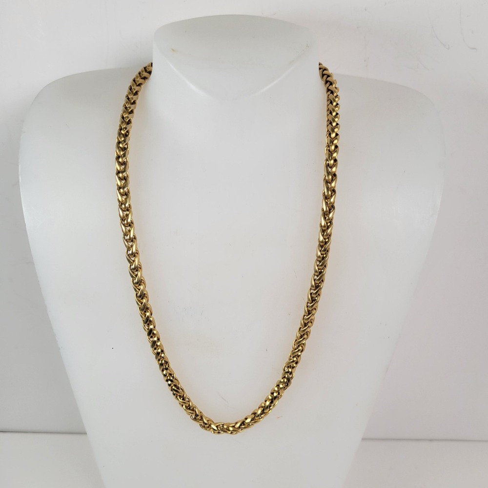 Gold‎ Tone Chain Necklace Toggle Clasp Faux Pearl Bead Charm Heavy16in Jewelry